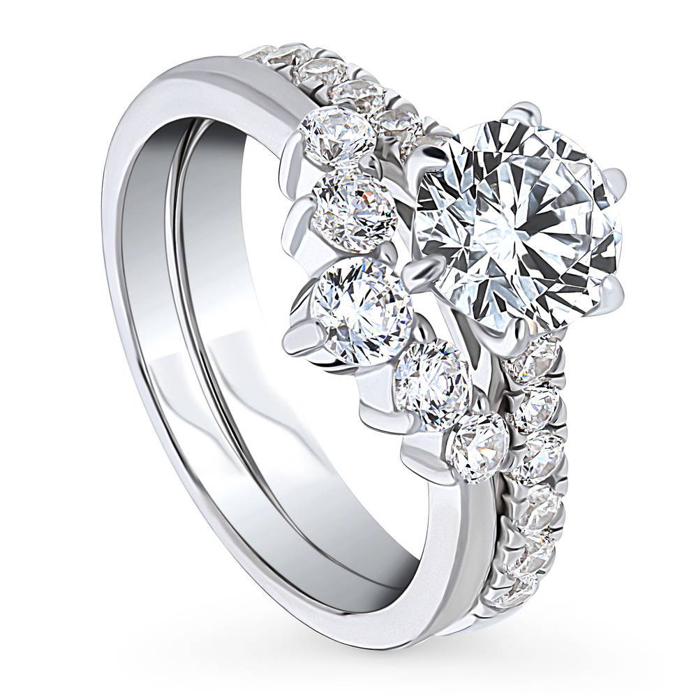 Front view of 5-Stone Solitaire CZ Ring Set in Sterling Silver, 4 of 20