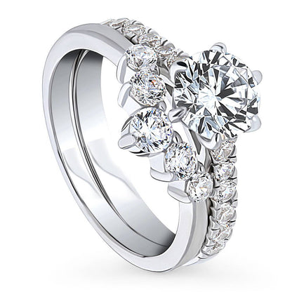 Solitaire 5-Stone Wishbone 1.25ct CZ Ring Set in Sterling Silver