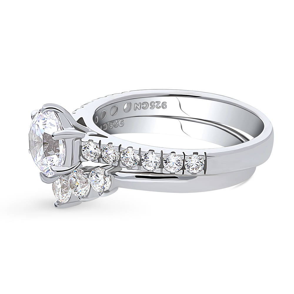 Angle view of Solitaire 5-Stone Wishbone 1.25ct CZ Ring Set in Sterling Silver, 5 of 20