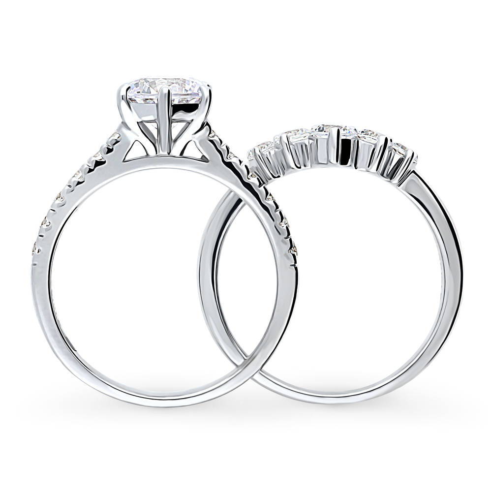 Alternate view of Solitaire 5-Stone Wishbone 1.25ct CZ Ring Set in Sterling Silver, 8 of 20