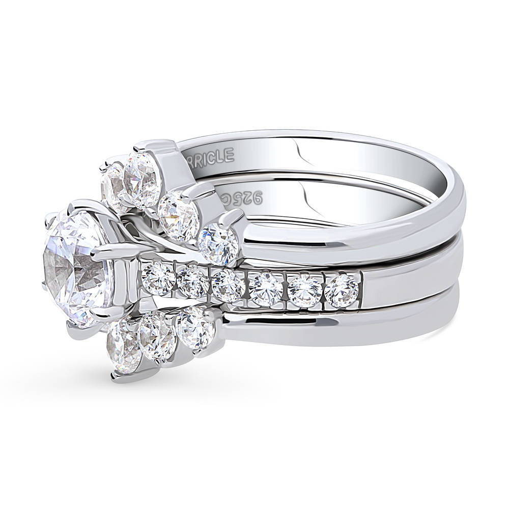 Angle view of Solitaire 5-Stone Wishbone 1.25ct CZ Ring Set in Sterling Silver, 5 of 20