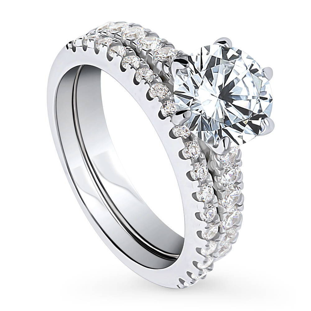 Front view of Solitaire 2ct CZ Ring Set in Sterling Silver, 4 of 16