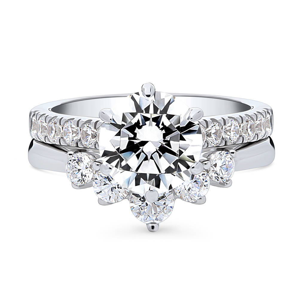 Solitaire 5-Stone Wishbone 2ct CZ Ring Set in Sterling Silver, 1 of 19