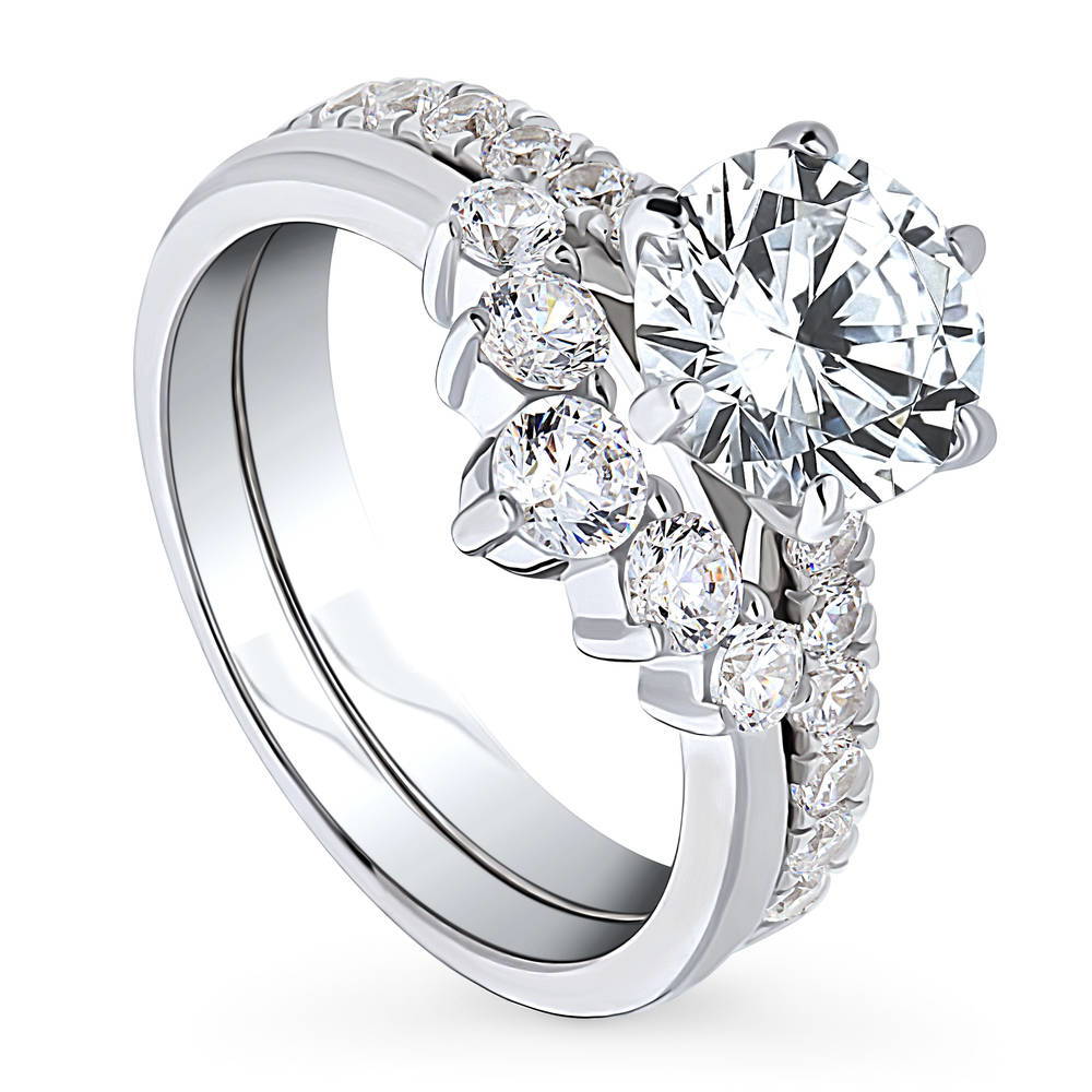 Front view of Solitaire 5-Stone Wishbone 2ct CZ Ring Set in Sterling Silver, 4 of 19