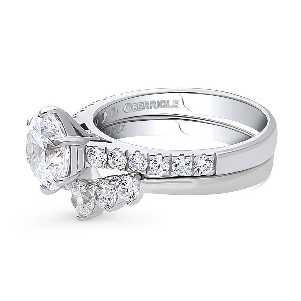 Angle view of Solitaire 5-Stone Wishbone 2ct CZ Ring Set in Sterling Silver, 5 of 19