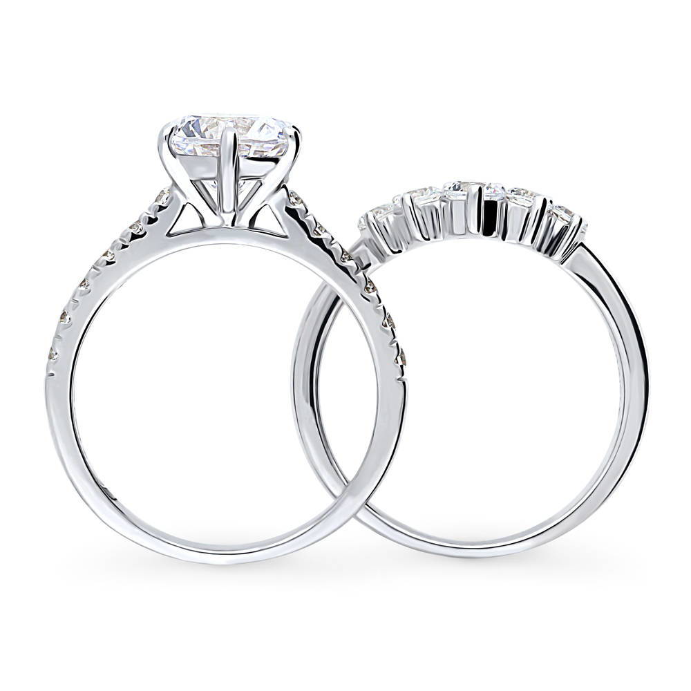 Solitaire 5-Stone Wishbone 2ct CZ Ring Set in Sterling Silver