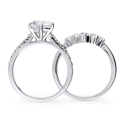 Solitaire 5-Stone Wishbone 2ct CZ Ring Set in Sterling Silver