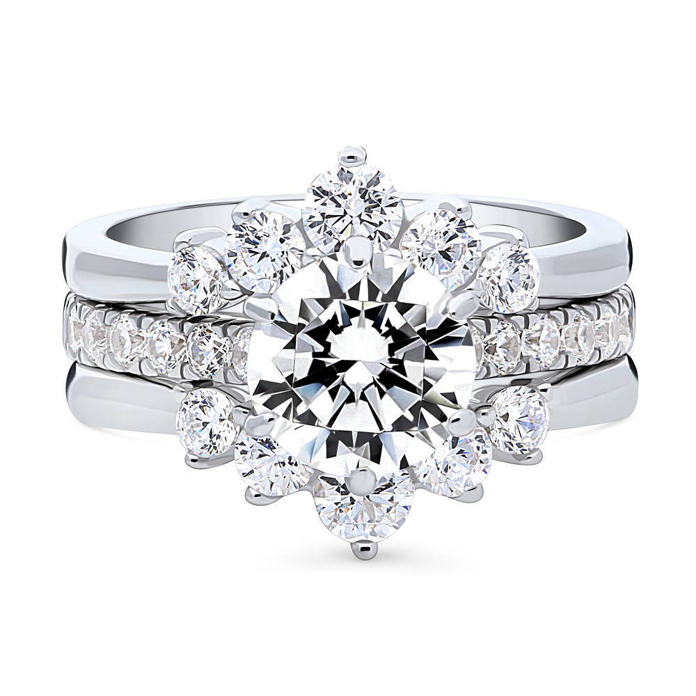 Solitaire 5-Stone Wishbone 2ct CZ Ring Set in Sterling Silver