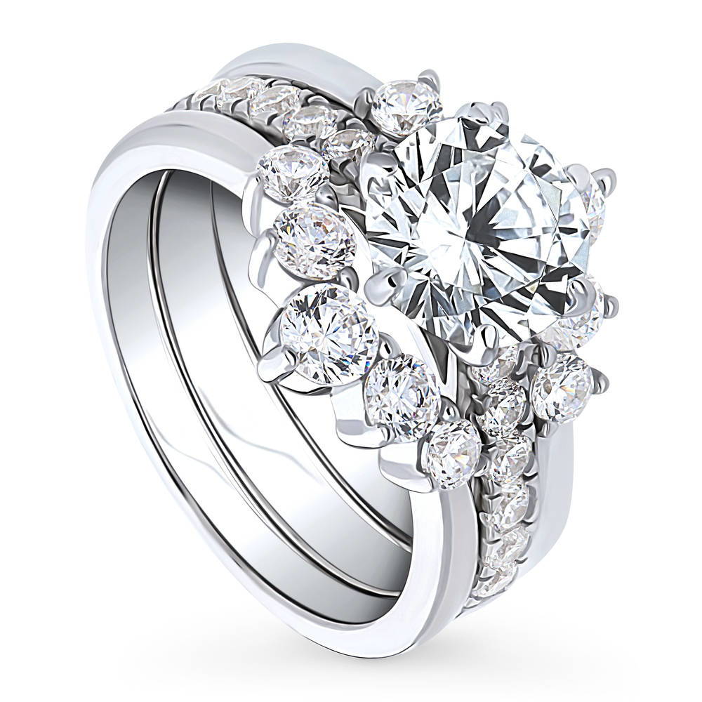 Front view of Solitaire 5-Stone Wishbone 2ct CZ Ring Set in Sterling Silver, 4 of 18