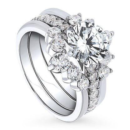 Solitaire 5-Stone Wishbone 2ct CZ Ring Set in Sterling Silver