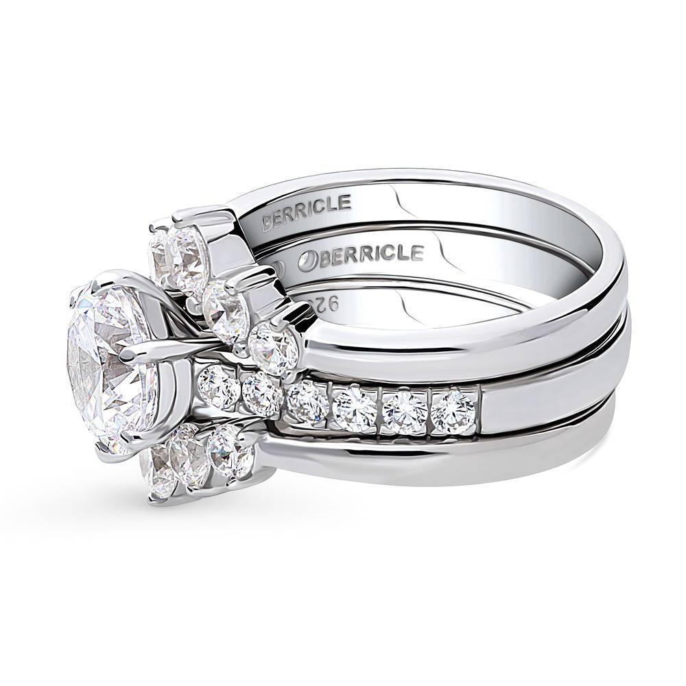 Angle view of Solitaire 5-Stone Wishbone 2ct CZ Ring Set in Sterling Silver, 5 of 18