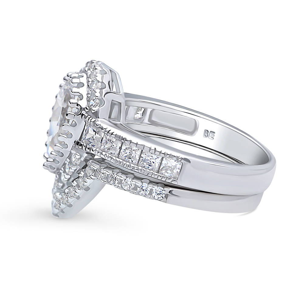 Halo Milgrain Pear CZ Ring Set in Sterling Silver