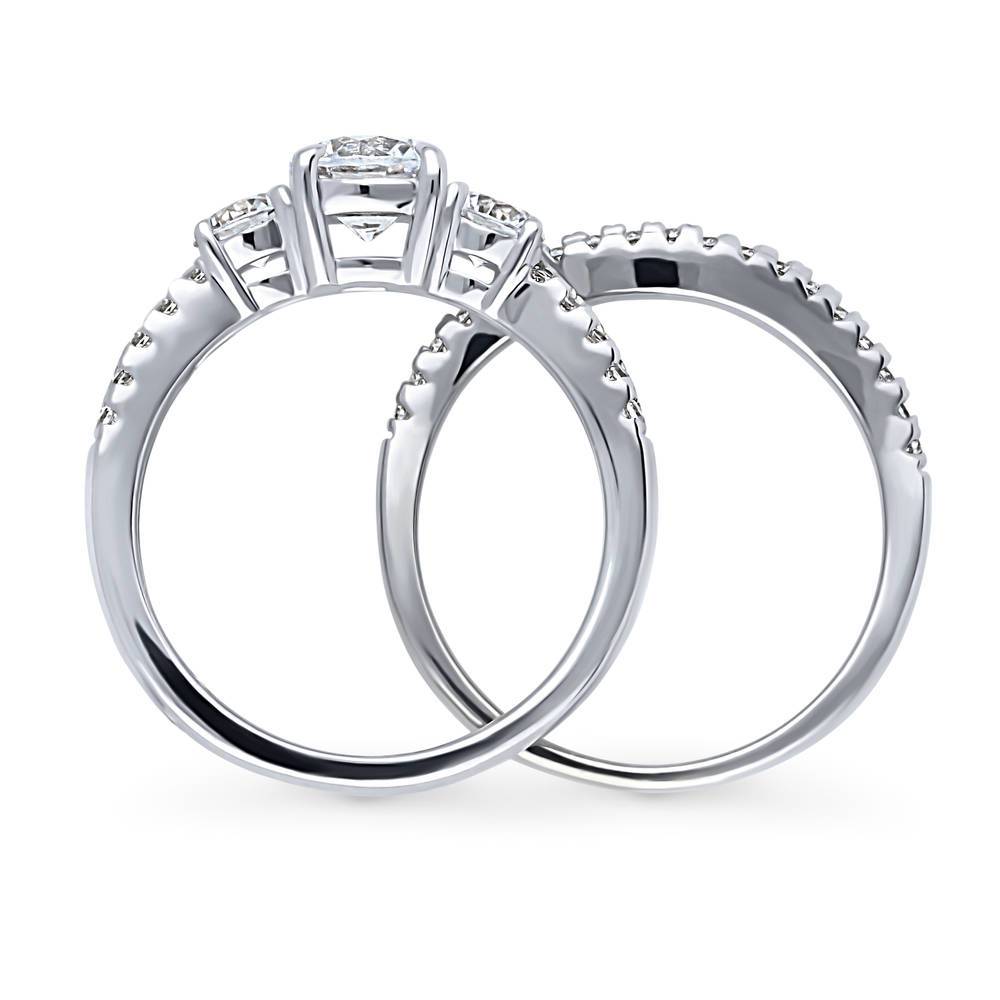 Alternate view of 3-Stone Round CZ Ring Set in Sterling Silver