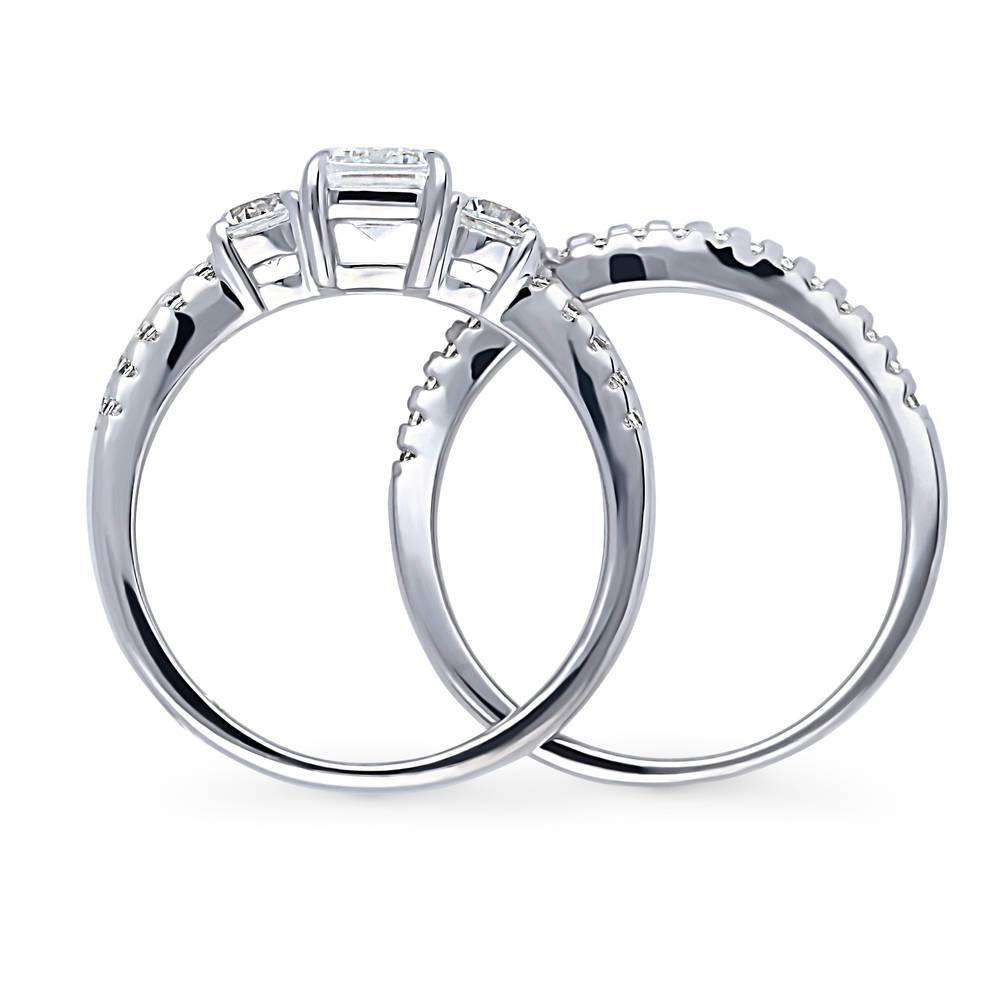 Alternate view of 3-Stone Emerald Cut CZ Ring Set in Sterling Silver