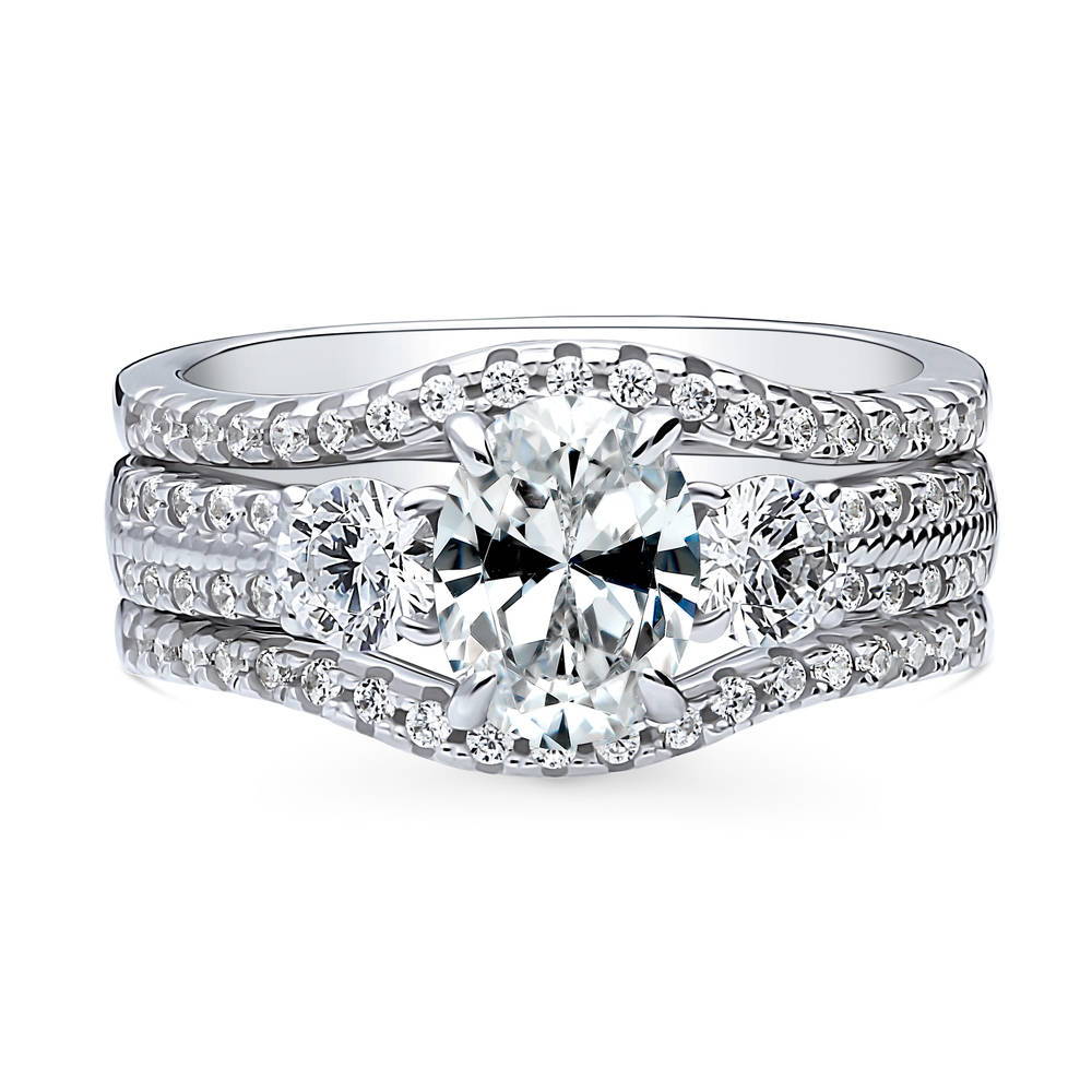 3-Stone Oval CZ Ring Set in Sterling Silver