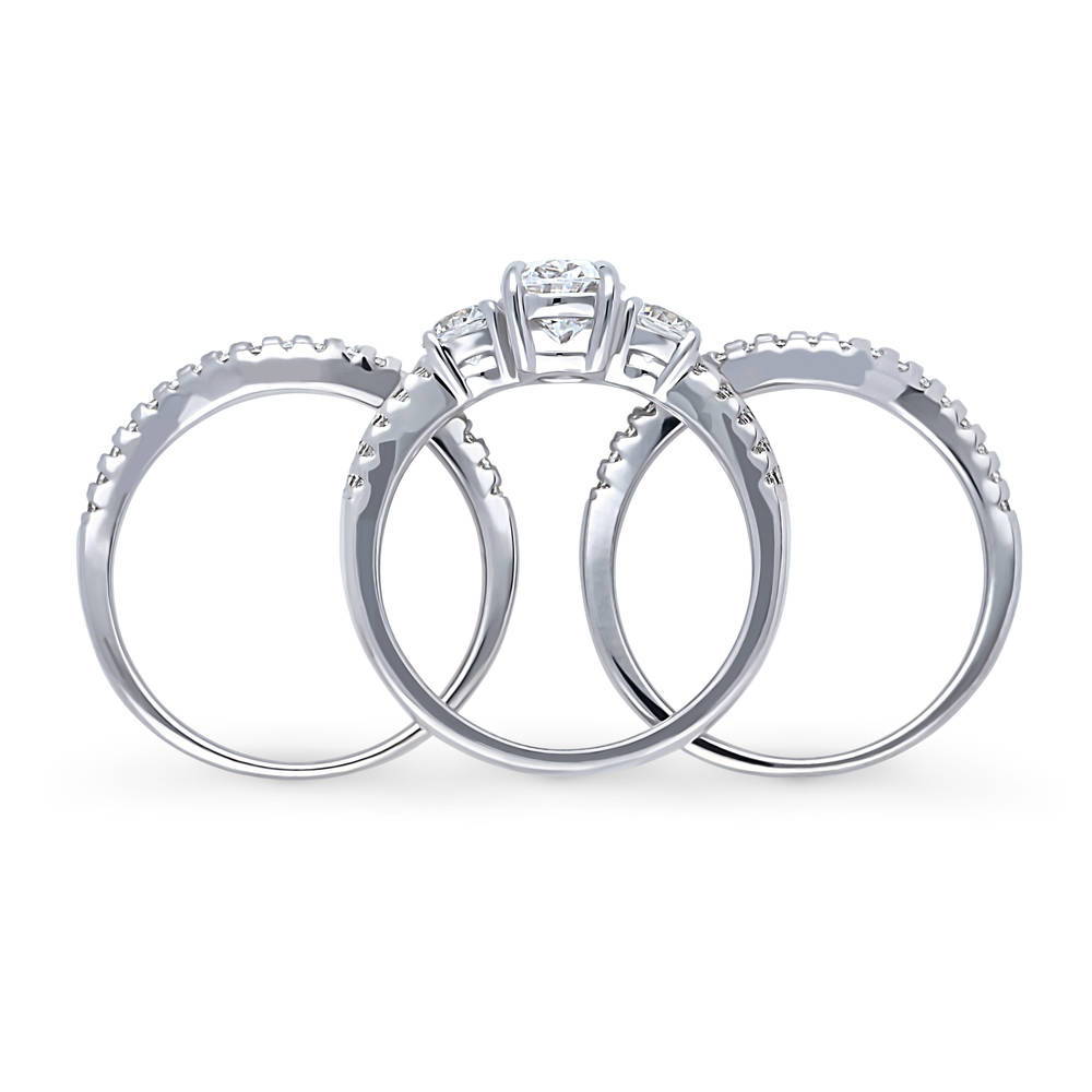 3-Stone Oval CZ Ring Set in Sterling Silver