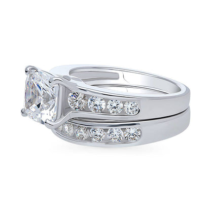Solitaire 3ct Cushion CZ Ring Set in Sterling Silver