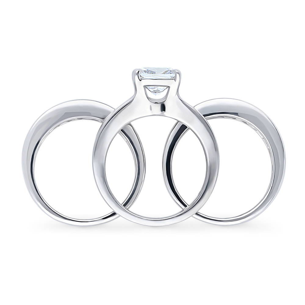 Solitaire 3ct Cushion CZ Ring Set in Sterling Silver