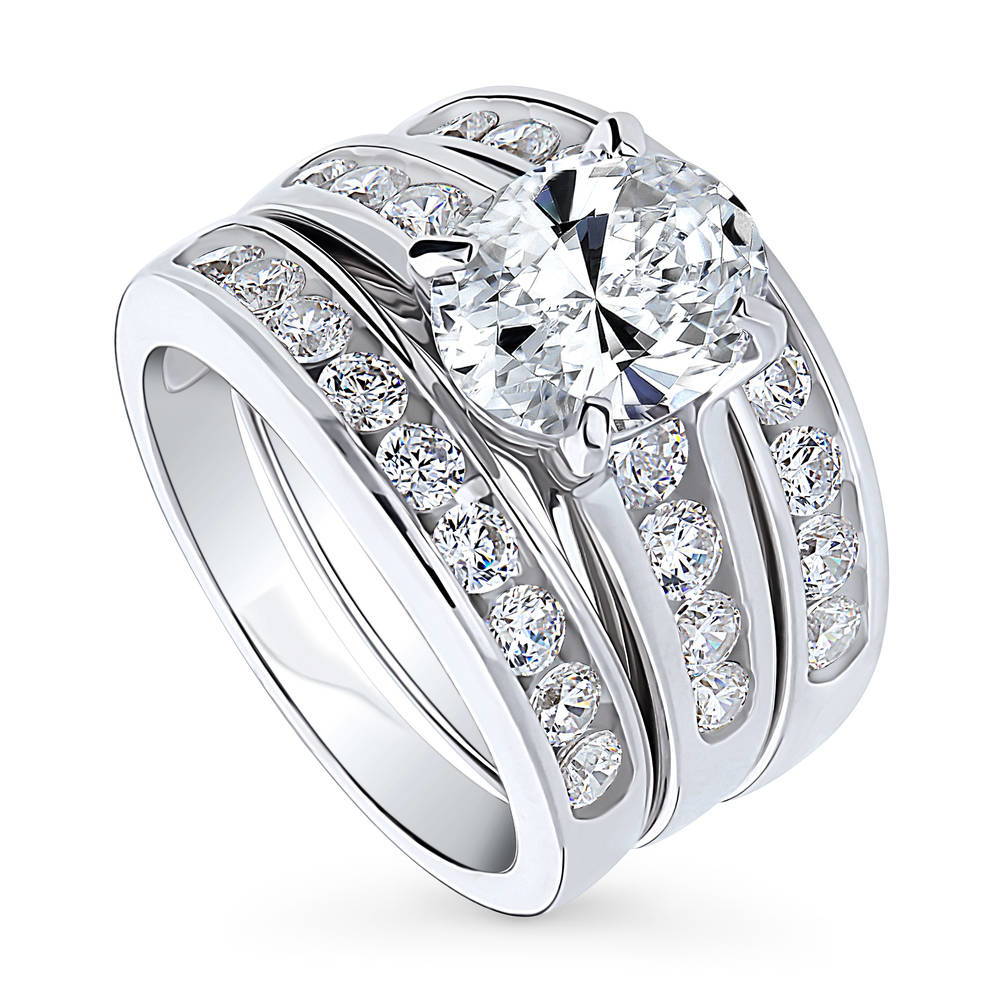 Front view of Solitaire 2.5ct Oval CZ Ring Set in Sterling Silver, 4 of 17