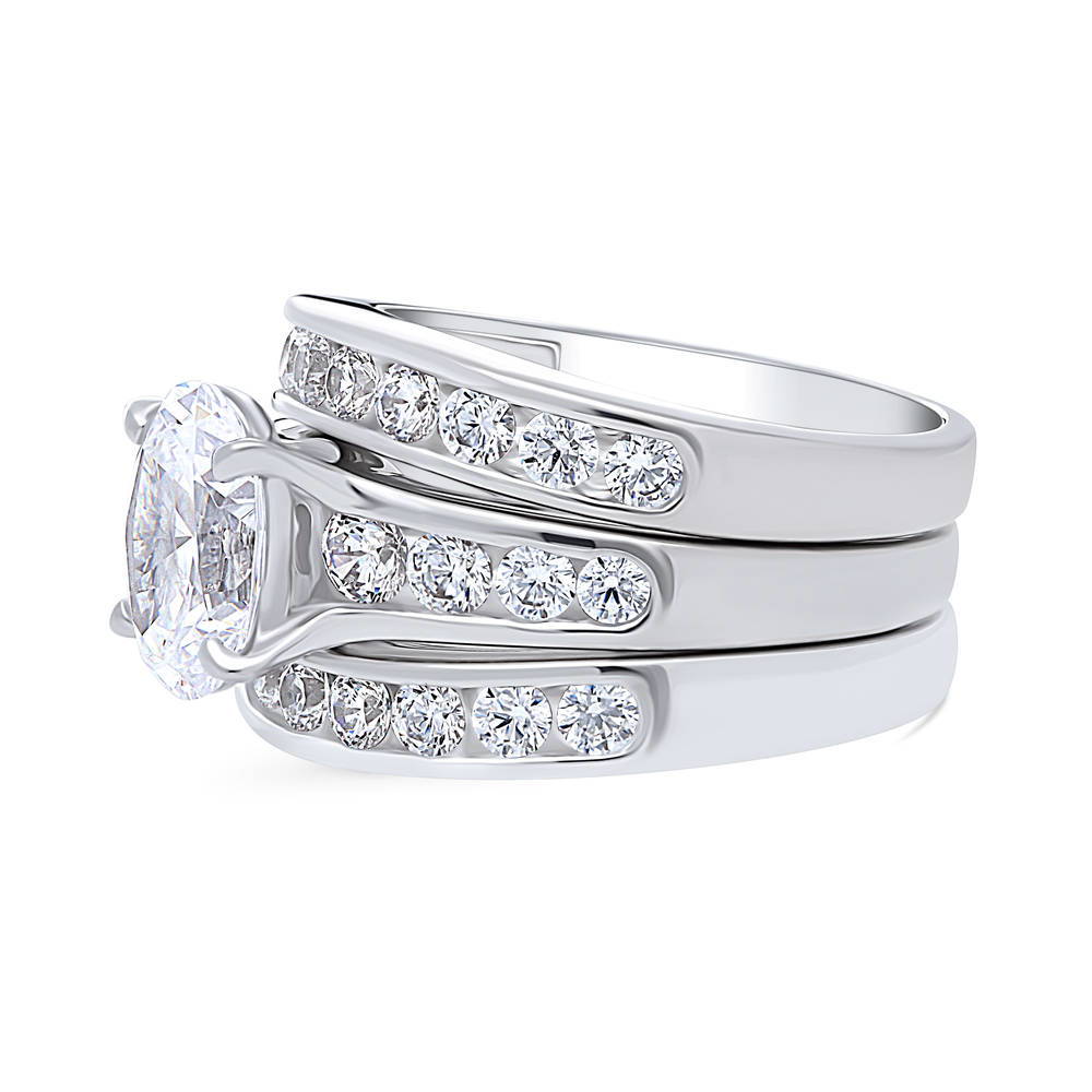 Angle view of Solitaire 2.5ct Oval CZ Ring Set in Sterling Silver, 5 of 17