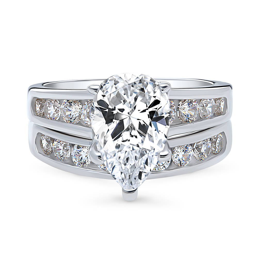 Solitaire 3ct Pear CZ Ring Set in Sterling Silver, 1 of 18