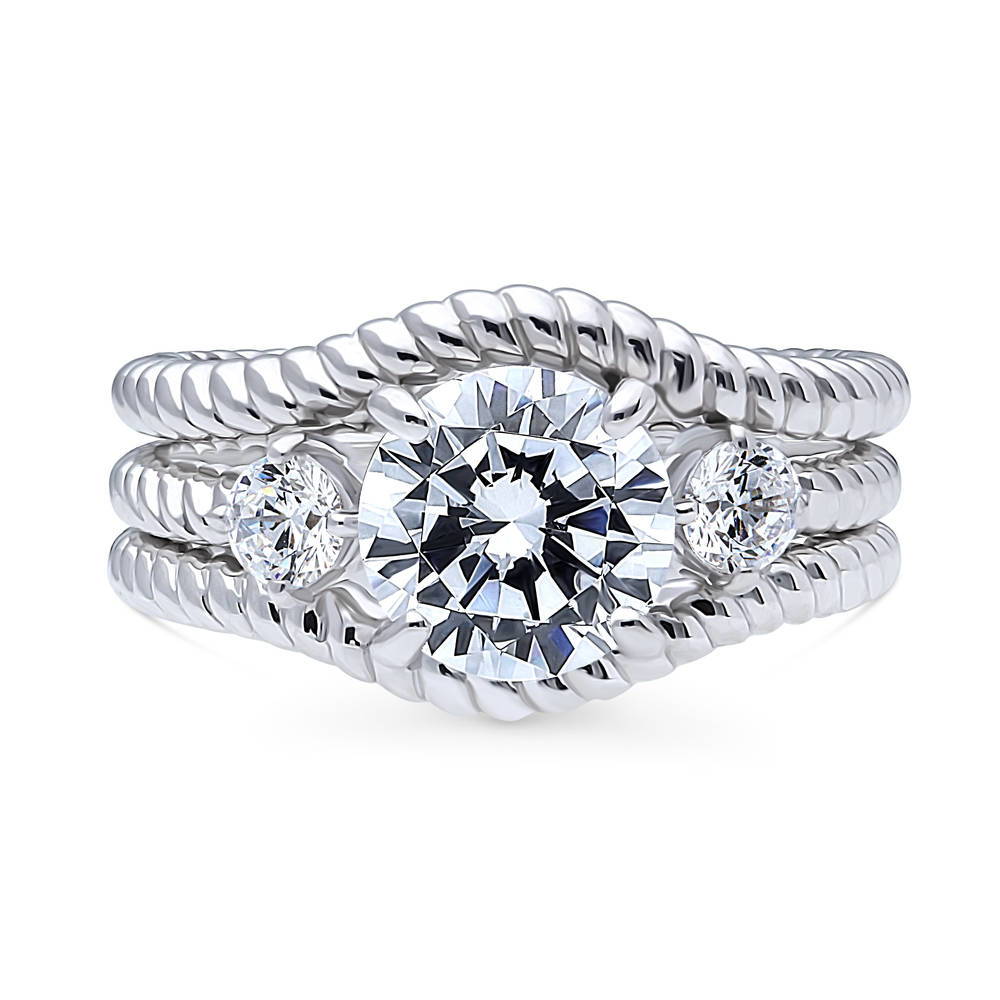 3-Stone Woven 2ct CZ Ring Set in Sterling Silver, 1 of 17
