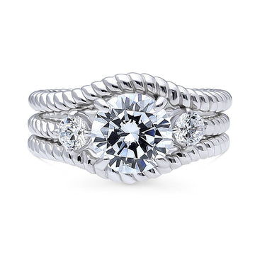 3-Stone Woven Round CZ Ring Set in Sterling Silver