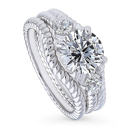 3-Stone Woven 2ct CZ Ring Set in Sterling Silver
