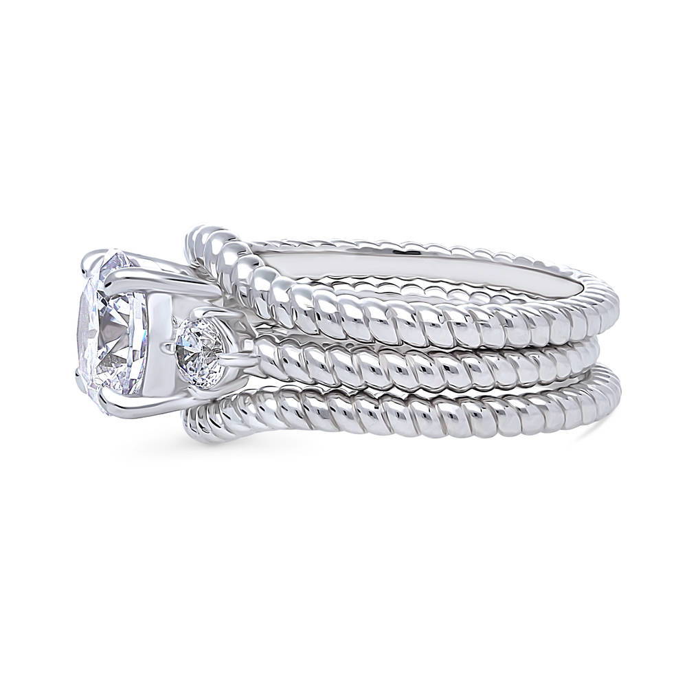 Angle view of 3-Stone Woven Round CZ Ring Set in Sterling Silver, 5 of 17