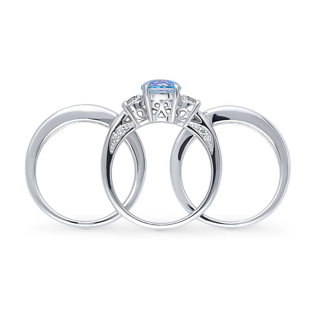 Alternate view of 3-Stone Kaleidoscope Purple Aqua CZ Ring Set in Sterling Silver, 7 of 17