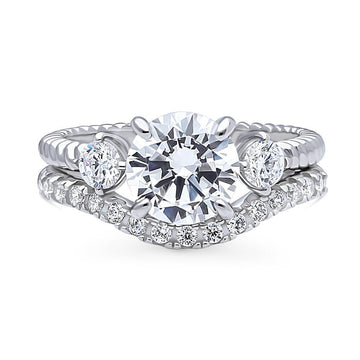 3-Stone Woven Round CZ Ring Set in Sterling Silver