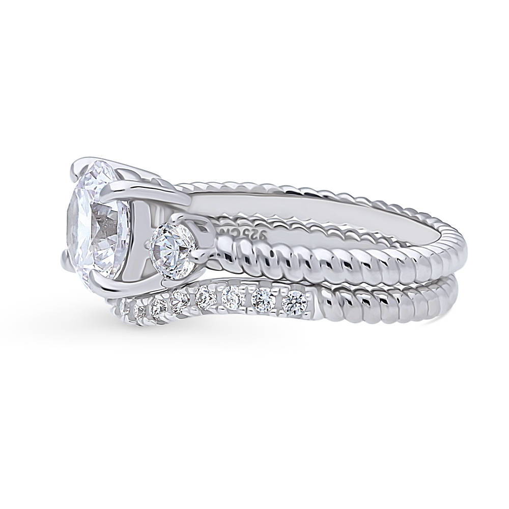 Angle view of 3-Stone Woven Round CZ Ring Set in Sterling Silver, 5 of 17