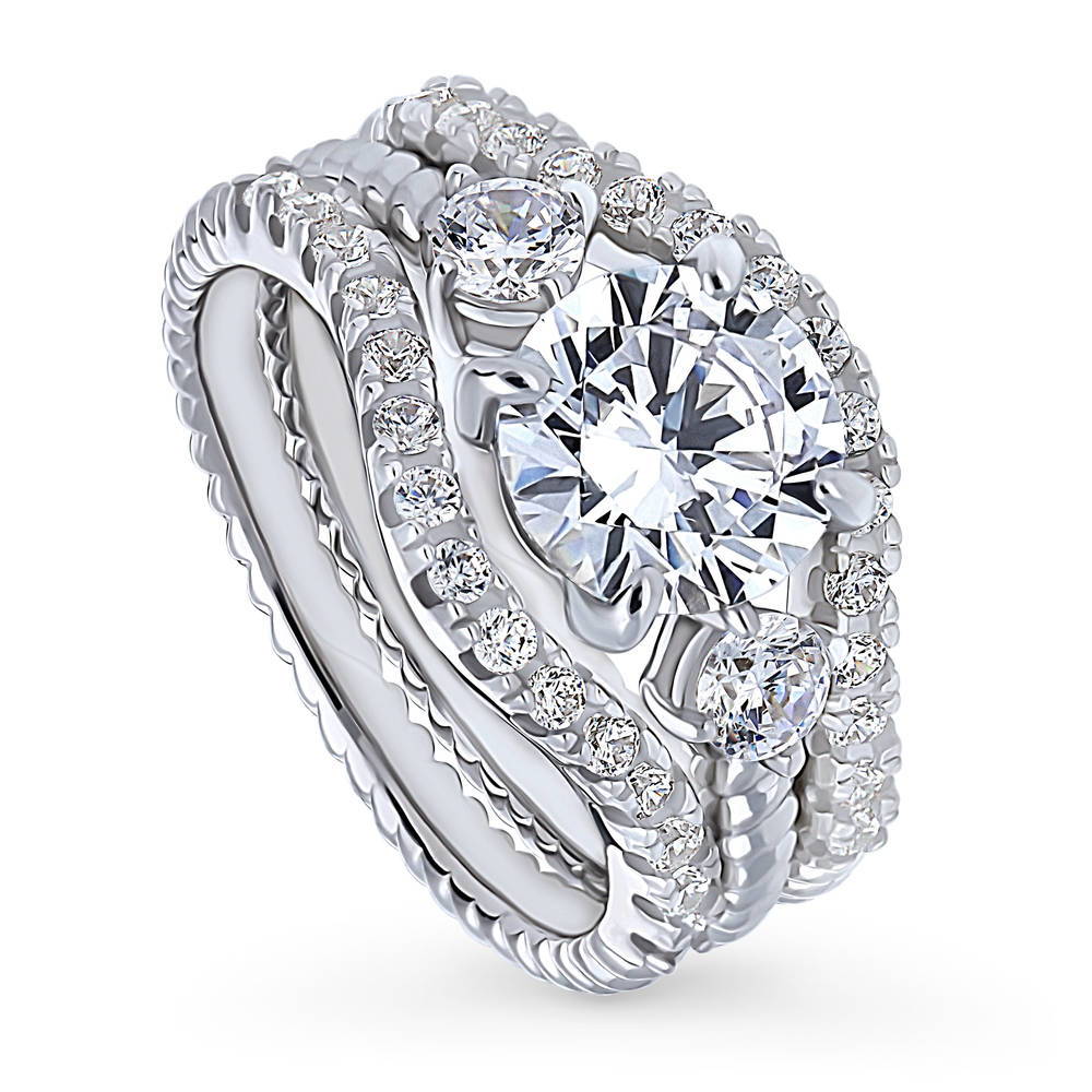 3-Stone Woven Round CZ Ring Set in Sterling Silver