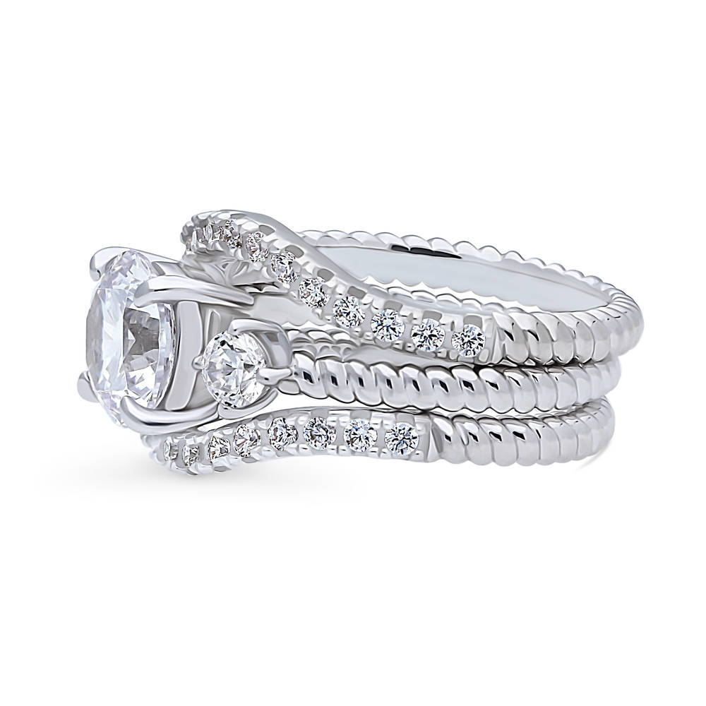 Angle view of 3-Stone Woven Round CZ Ring Set in Sterling Silver, 5 of 13