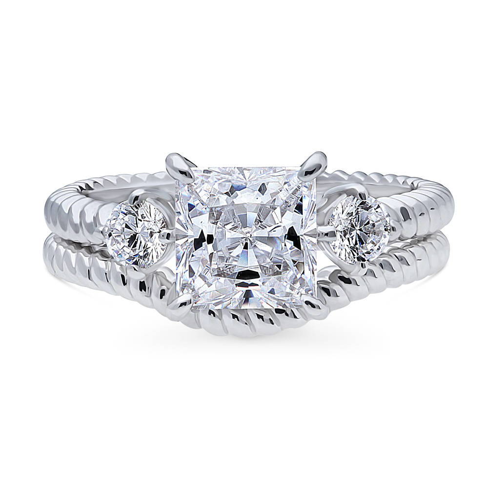 3-Stone Woven 2ct Princess CZ Ring Set in Sterling Silver, 1 of 13