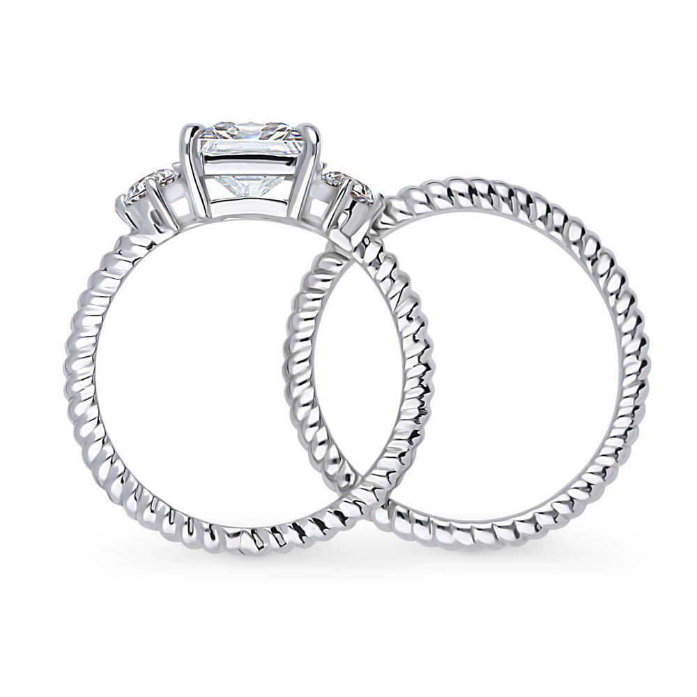 Alternate view of 3-Stone Woven Princess CZ Ring Set in Sterling Silver, 8 of 13