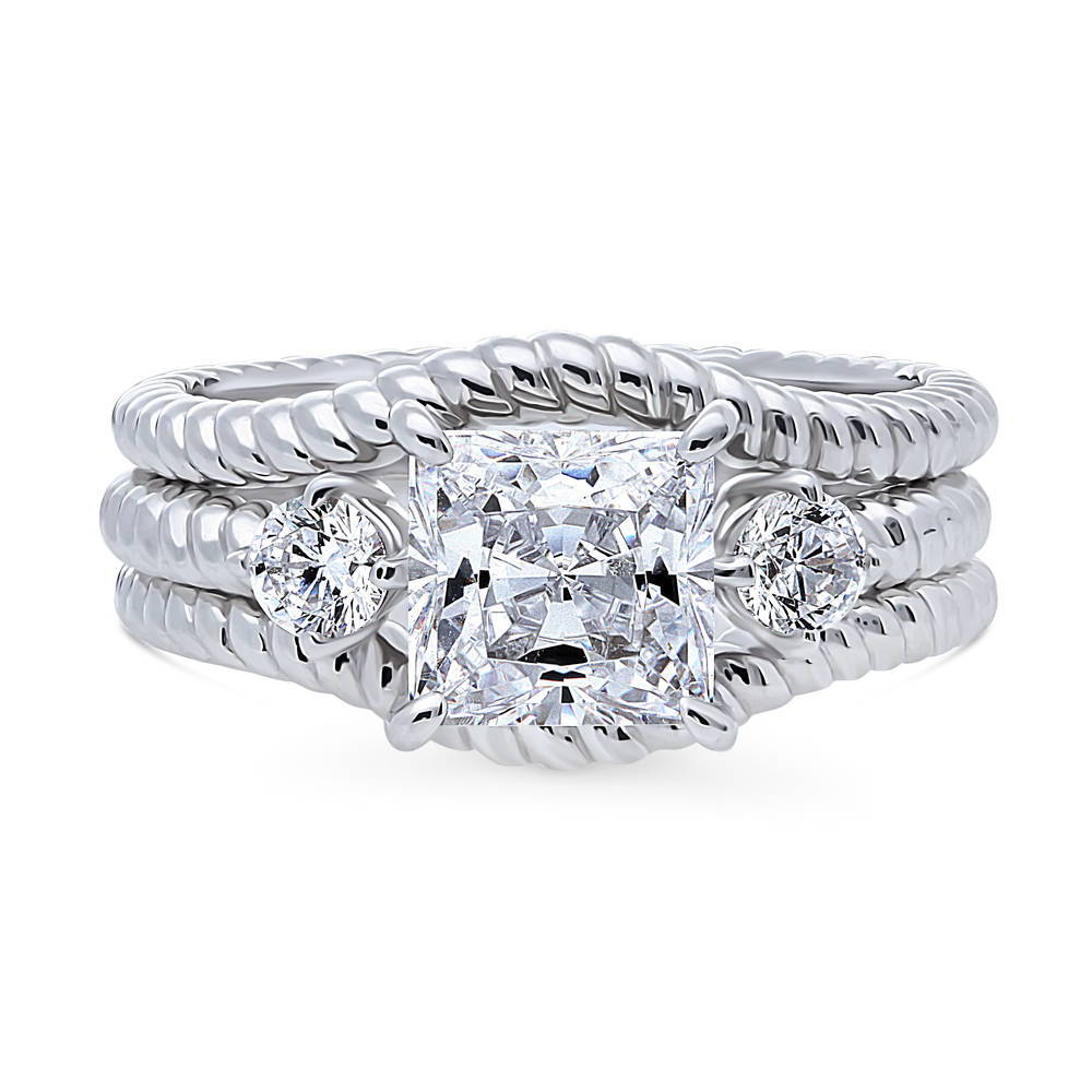3-Stone Woven Princess CZ Ring Set in Sterling Silver, 1 of 13
