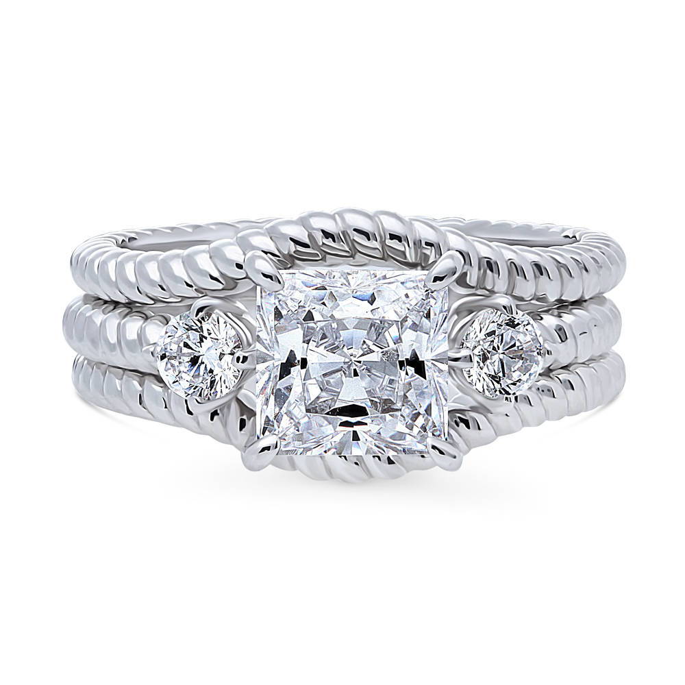 3-Stone Woven 2ct Princess CZ Ring Set in Sterling Silver