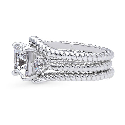 3-Stone Woven 2ct Princess CZ Ring Set in Sterling Silver