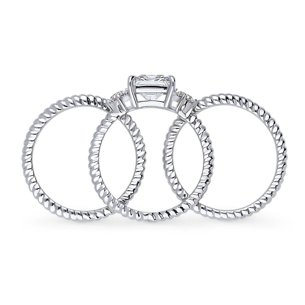 Alternate view of 3-Stone Woven 2ct Princess CZ Ring Set in Sterling Silver, 8 of 13