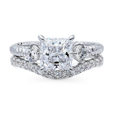 3-Stone Woven Princess CZ Ring Set in Sterling Silver