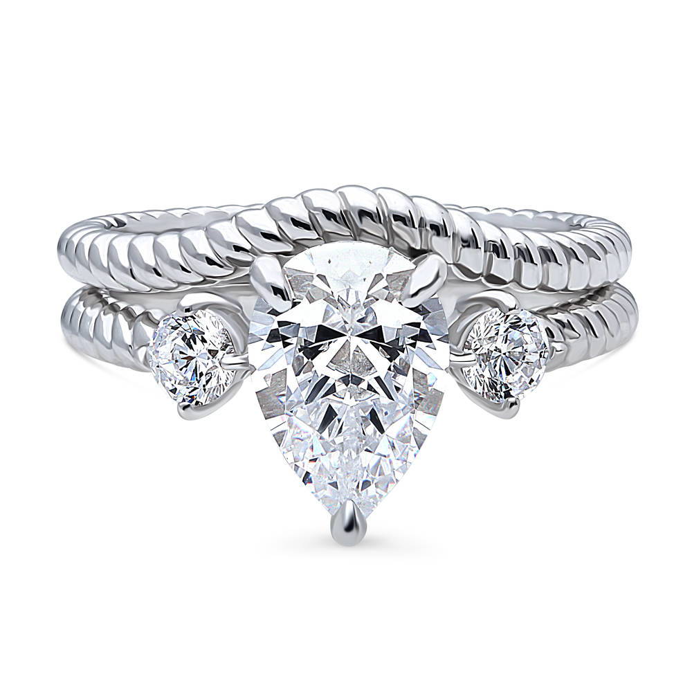 3-Stone Woven Pear CZ Ring Set in Sterling Silver, 1 of 13