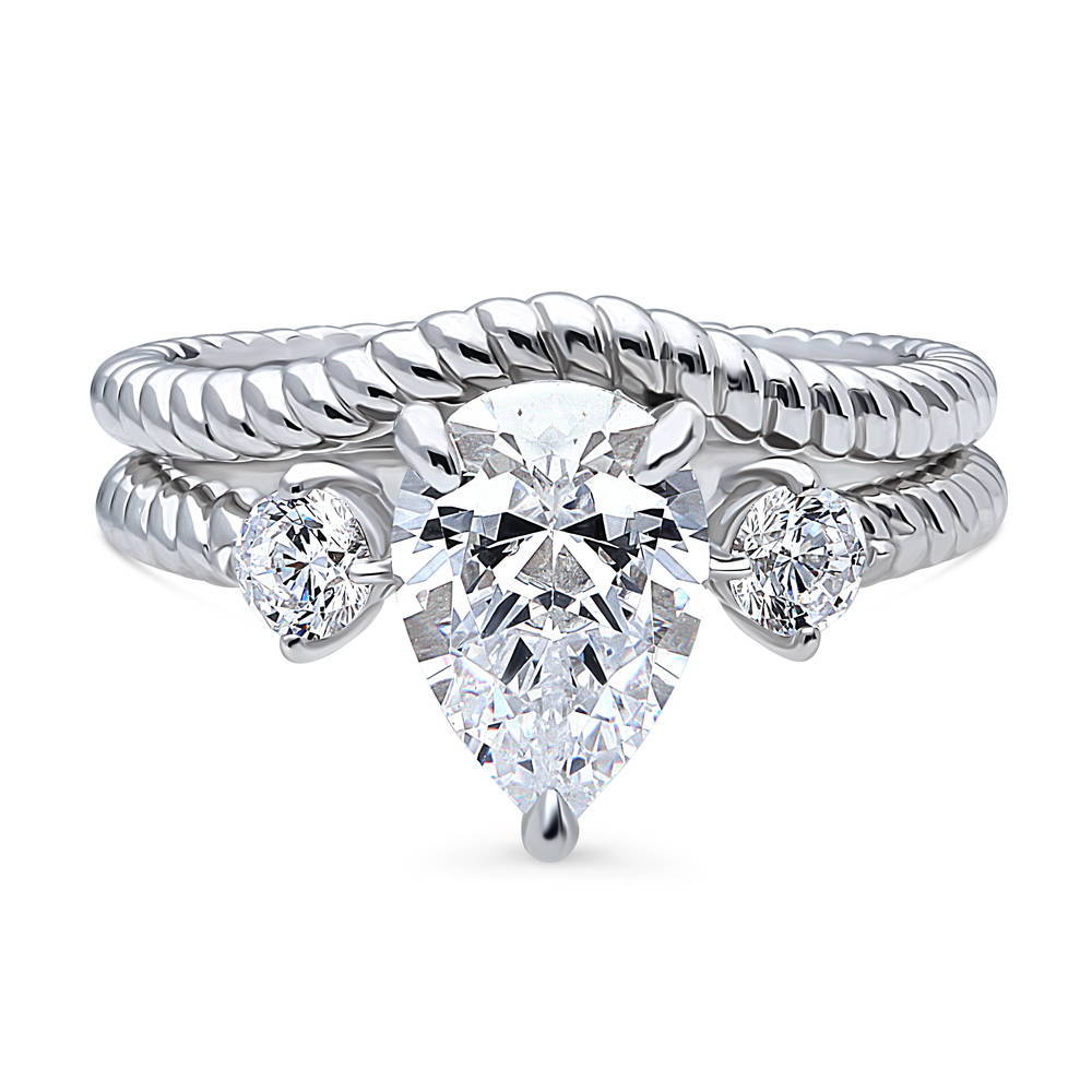 3-Stone Woven 1.8ct Pear CZ Ring Set in Sterling Silver, 1 of 13