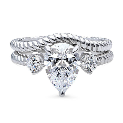 3-Stone Woven 1.8ct Pear CZ Ring Set in Sterling Silver