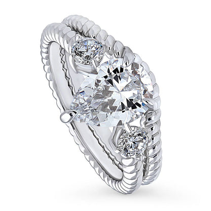 3-Stone Woven 1.8ct Pear CZ Ring Set in Sterling Silver