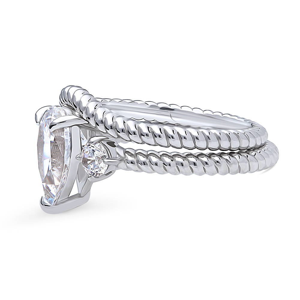 Angle view of 3-Stone Woven 1.8ct Pear CZ Ring Set in Sterling Silver, 5 of 13
