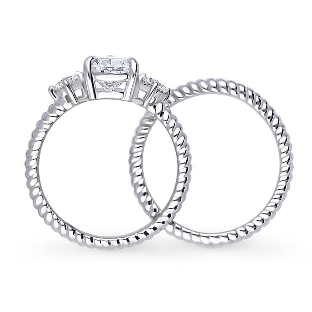 Alternate view of 3-Stone Woven 1.8ct Pear CZ Ring Set in Sterling Silver, 8 of 13