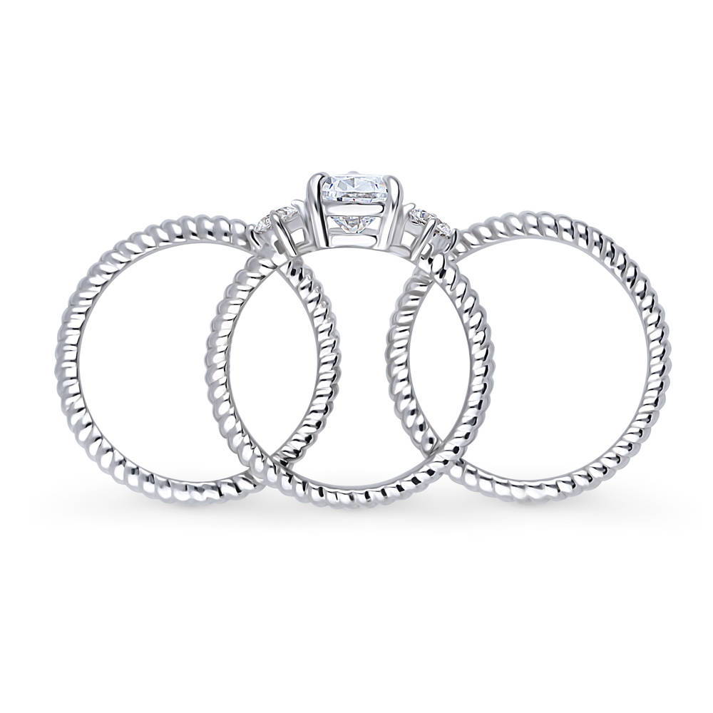 Alternate view of 3-Stone Woven Pear CZ Ring Set in Sterling Silver, 8 of 13