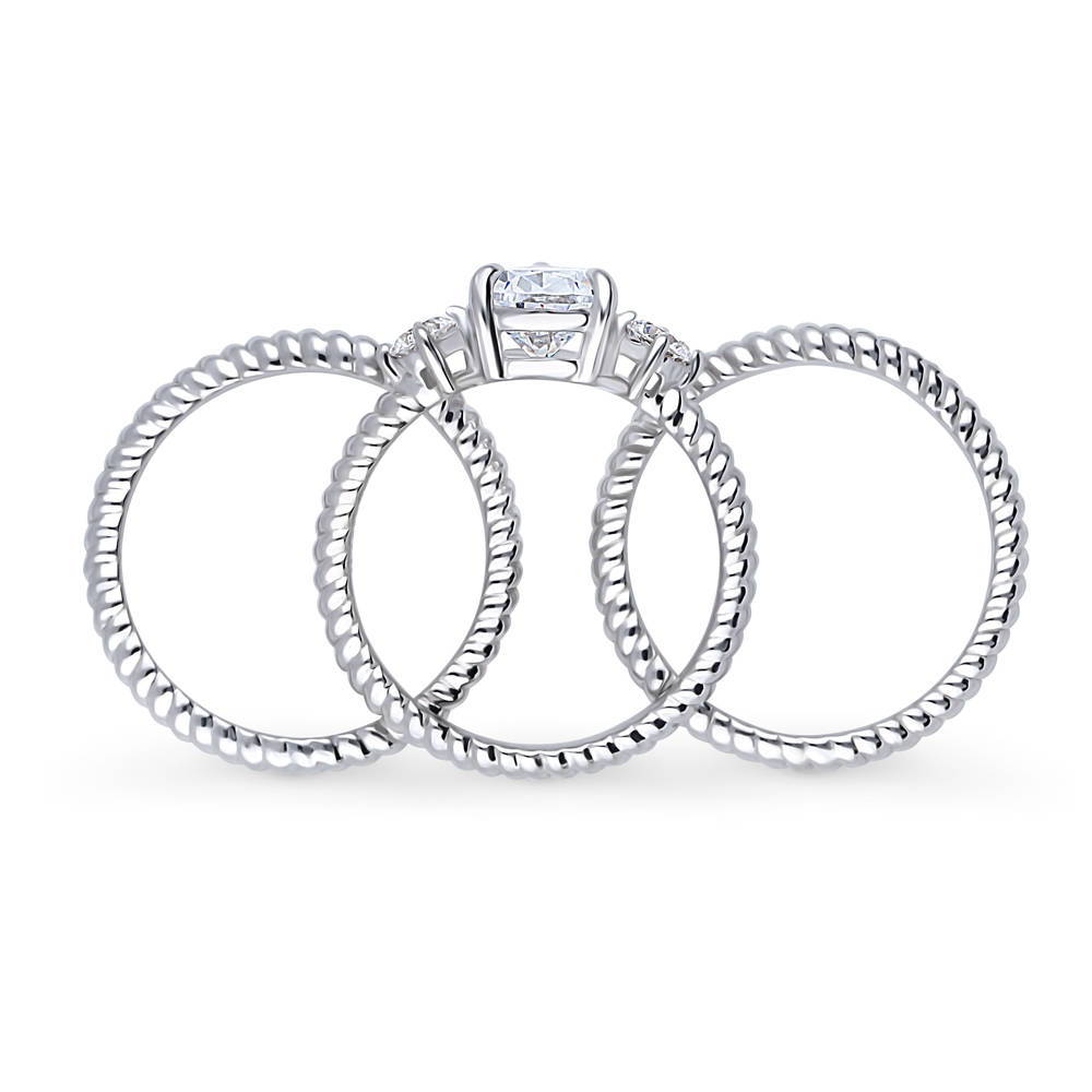 Alternate view of 3-Stone Woven 1.8ct Pear CZ Ring Set in Sterling Silver, 8 of 13