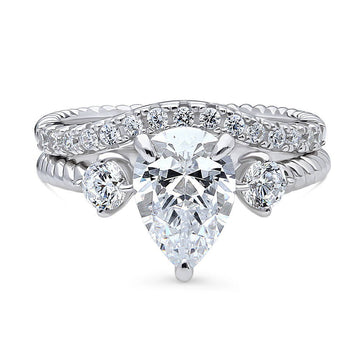 3-Stone Woven Pear CZ Ring Set in Sterling Silver